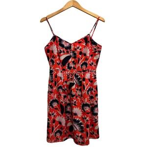 J. Crew Factory Mini Dress Red Blue Floral Sleeveless Pockets Babydoll Flowy 6 M